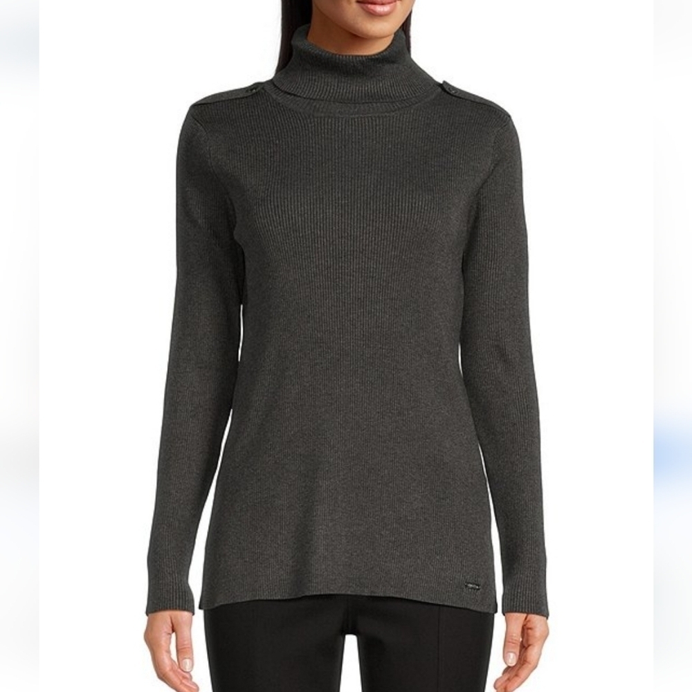 Calvin Klein Jeans Turtleneck Sweater Ribbed Knit Long Sleeve Olive